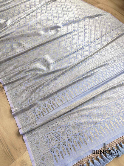 Pastel Champian Blue Mashru Silk Brocade Weaved Banarasi Saree