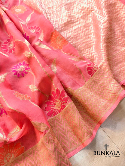 Peach Tilfi Meenakari Jaal Banarasi Pure Georgette Saree