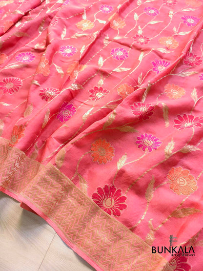 Peach Tilfi Meenakari Jaal Banarasi Pure Georgette Saree