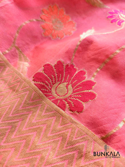 Peach Tilfi Meenakari Jaal Banarasi Pure Georgette Saree