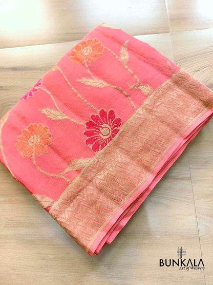 Peach Tilfi Meenakari Jaal Banarasi Pure Georgette Saree