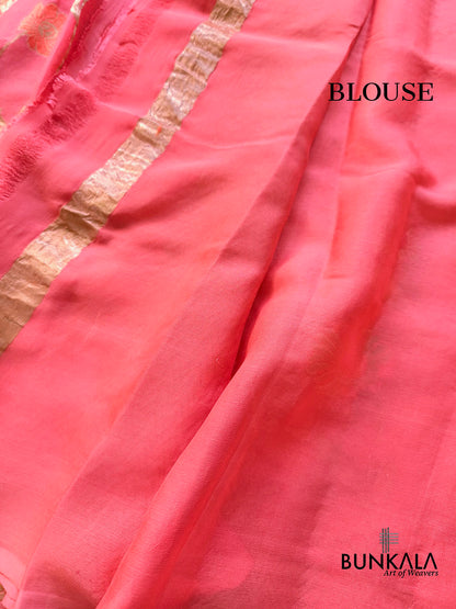Peach Tilfi Meenakari Jaal Banarasi Pure Georgette Saree