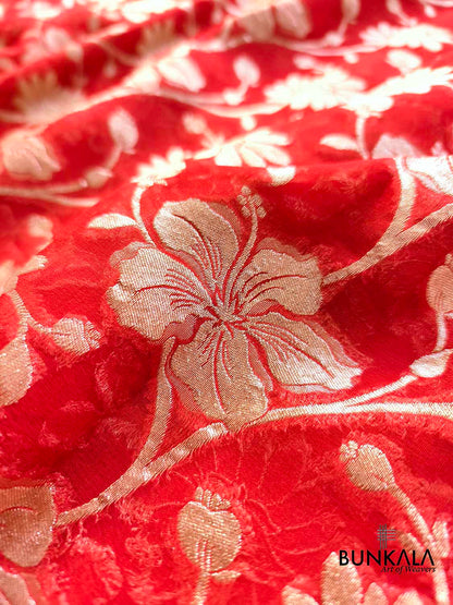 Orange Floral Jaal Banarasi Pure Georgette Saree