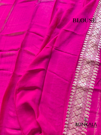 Orange Floral Jaal Banarasi Pure Georgette Saree