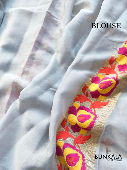 Pastel Grey Tilfi Meenakari Buti Banarasi Pure Georgette Saree
