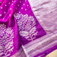 Purple Shaded Silver Zari Flower Big Buta Banarasi Pure Georgette Saree