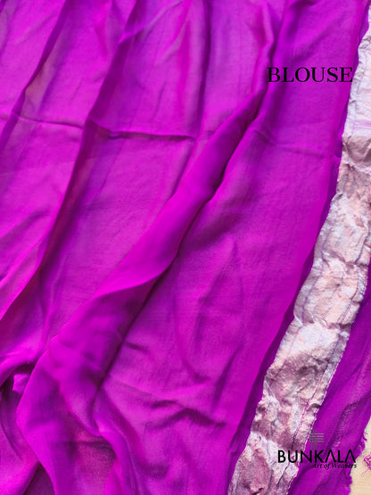 Purple Shaded Silver Zari Flower Big Buta Banarasi Pure Georgette Saree