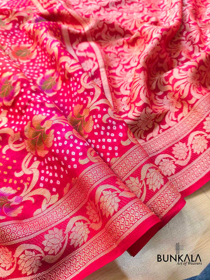 Red Double Shaded Bandhani Weaved Meenakari Banarasi Pure Georgette Saree