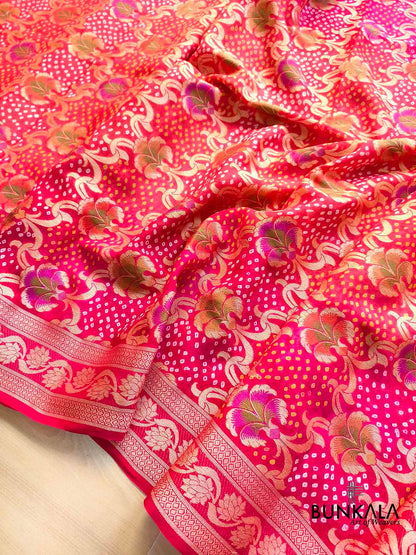 Red Double Shaded Bandhani Weaved Meenakari Banarasi Pure Georgette Saree