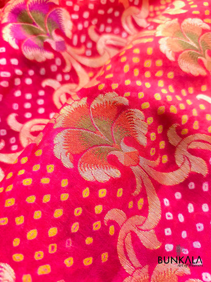 Red Double Shaded Bandhani Weaved Meenakari Banarasi Pure Georgette Saree