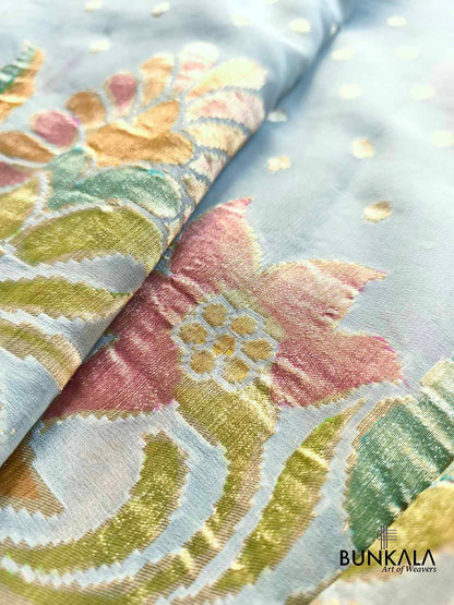 Grey Multicolor Brush Dye Banarasi Pure Georgette Saree