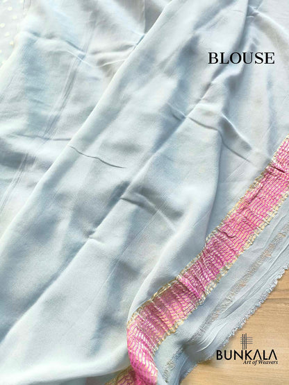 Grey Multicolor Brush Dye Banarasi Pure Georgette Saree