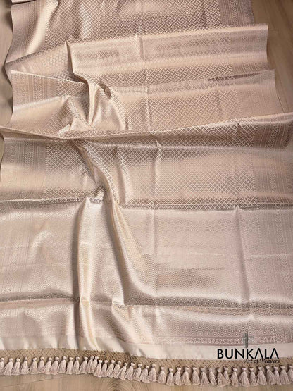 Off White Brocade Weaved Silk Banarasi Saree