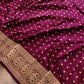 Burgundy Wine Pure Katan Silk Hand Weaved Kadwa Allover Small Buti with Heritage Design Border Banarasi Saree