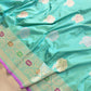 Blue Dual Shade Pure Katan Silk Hand Weaved Kadwa Allover Sona Rupa Rose Buta Meenakari Banarasi Saree