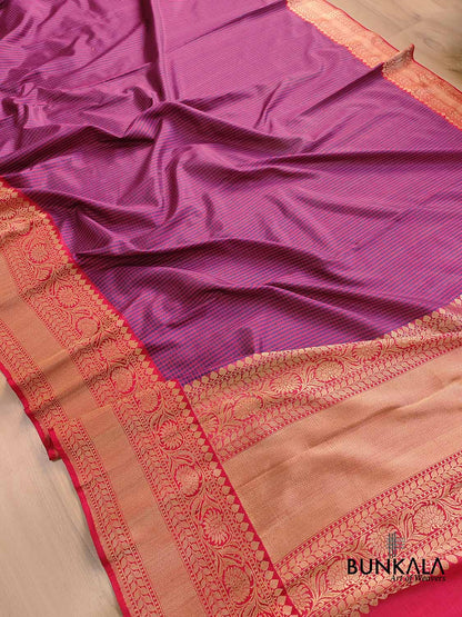 Blue and Red Ektara Pure Katan Silk Small Checks Handloom Banarasi Saree with Kadwa Weaved Red Contrast Border