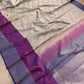 Pastel Grey Pure Katan Silk Handloom Double Tana Banarasi Saree with Big Blue Contrast Border