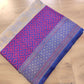 Pastel Grey Pure Katan Silk Handloom Double Tana Banarasi Saree with Big Blue Contrast Border