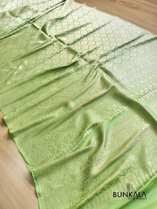 Shaded Lime Green Brocade Weaved Banarasi Mashru Silk Saree