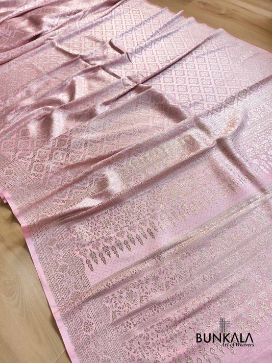 Baby Pink Brocade Weaved Banarasi Mashru Silk Saree