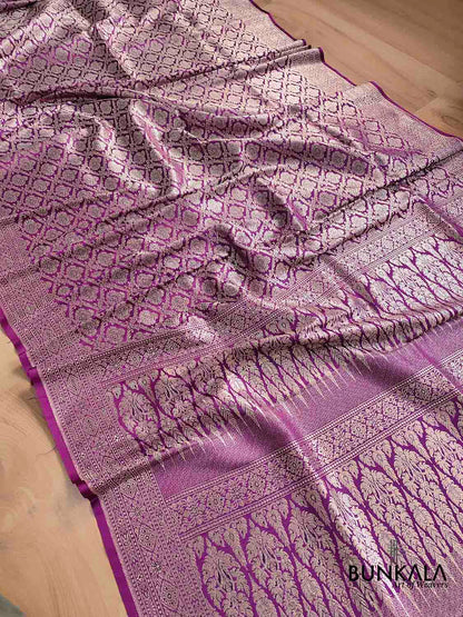 Resplendent Purple Mashru Silk Banarasi Saree