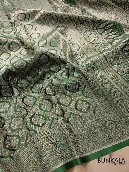 Nature's Grace Green Mashru Silk Banarasi Saree
