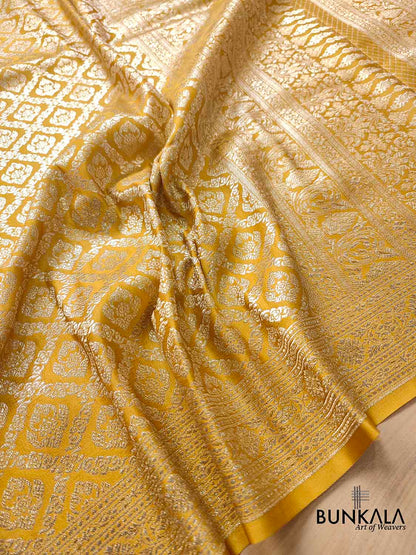 Golden Glow Yellow Mashru Silk Banarasi Saree