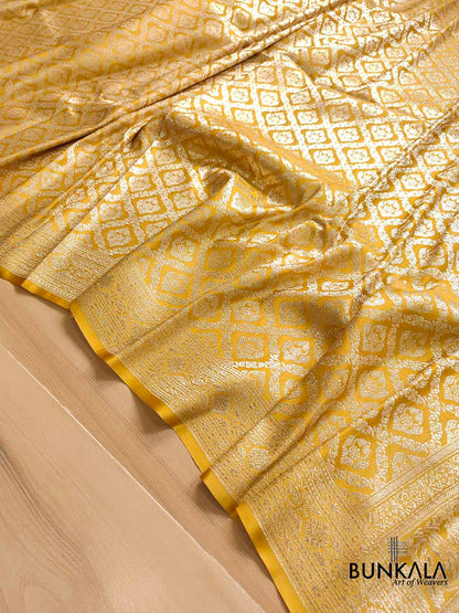 Golden Glow Yellow Mashru Silk Banarasi Saree