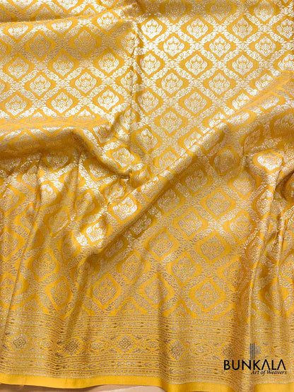 Golden Glow Yellow Mashru Silk Banarasi Saree