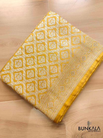 Golden Glow Yellow Mashru Silk Banarasi Saree