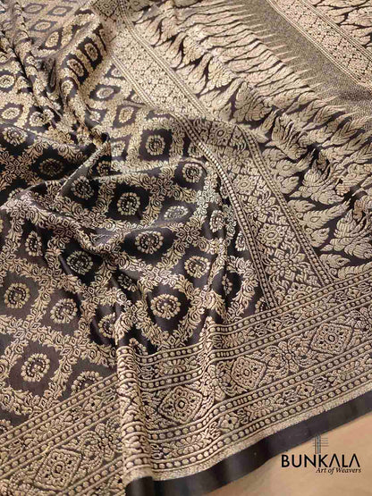 Moonlit Beauty Black Mashru Silk Banarasi Saree