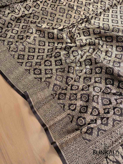 Moonlit Beauty Black Mashru Silk Banarasi Saree