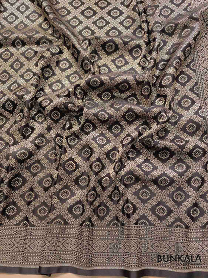 Moonlit Beauty Black Mashru Silk Banarasi Saree