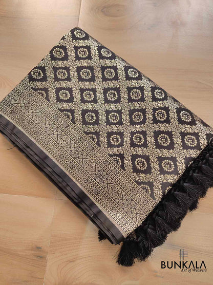 Moonlit Beauty Black Mashru Silk Banarasi Saree