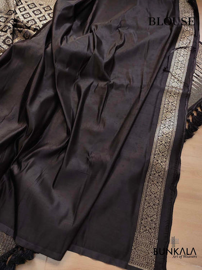 Moonlit Beauty Black Mashru Silk Banarasi Saree
