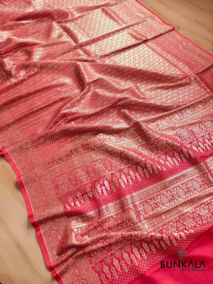 Reddish Pink Mashru Silk Banarasi Saree