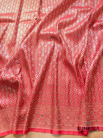 Reddish Pink Mashru Silk Banarasi Saree