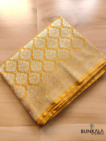 Mastard Yellow Mashru Silk Banarasi Saree