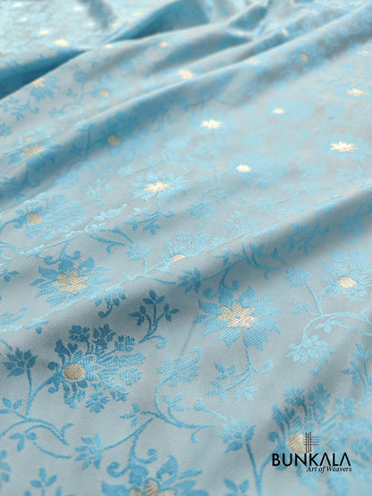 Sky Blue Mashru Silk Silver Zari Weaved Jamewar Banarasi Saree