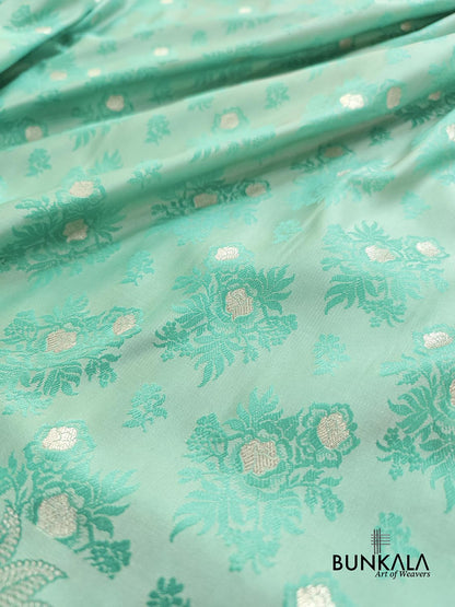 Sea Green Mashru Silk Silver Zari Weaved Jamewar Banarasi Saree