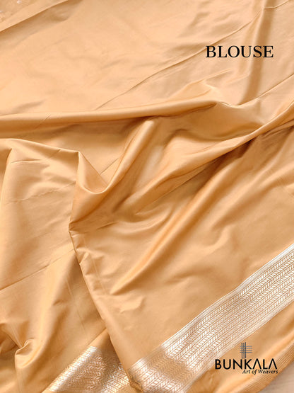 Beige Mashru Silk Silver Zari Weaved Jamewar Banarasi Saree