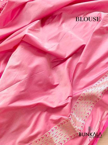 Baby Pink Mashru Silk Silver Zari Weaved Jamewar Banarasi Saree