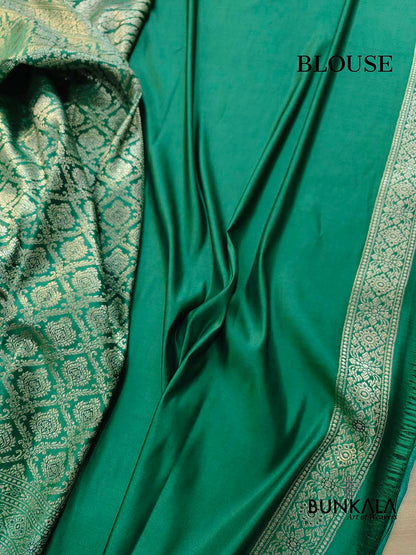 Sea Green Mashru Silk Brocade Weaved Banarasi Saree