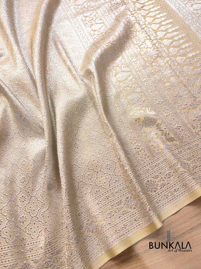 Light Beige Mashru Silk Brocade Weaved Banarasi Saree