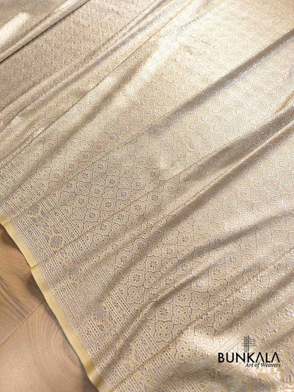 Light Beige Mashru Silk Brocade Weaved Banarasi Saree