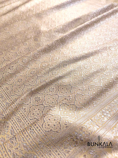 Light Beige Mashru Silk Brocade Weaved Banarasi Saree