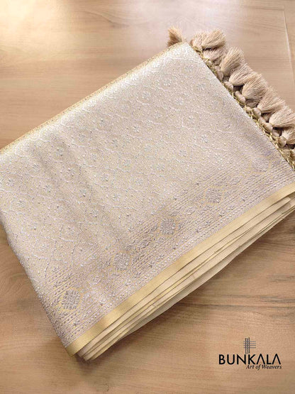 Light Beige Mashru Silk Brocade Weaved Banarasi Saree