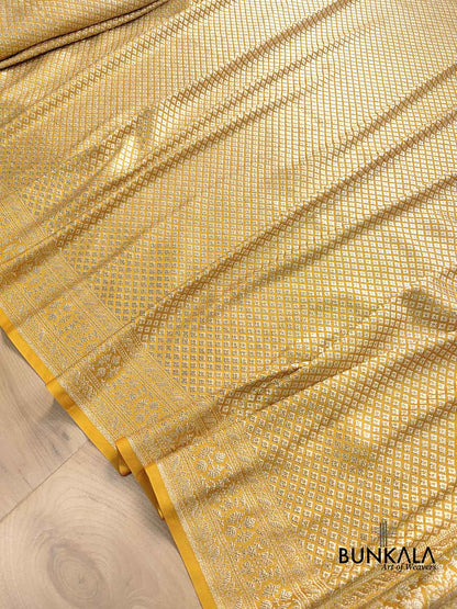 Mustard Yellow Mashru Silk Brocade Weaved Banarasi Saree