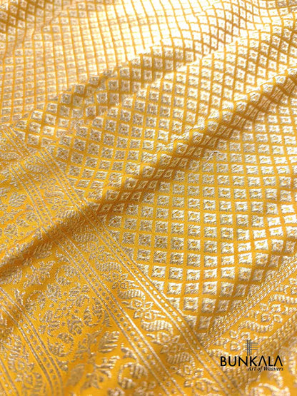 Mustard Yellow Mashru Silk Brocade Weaved Banarasi Saree