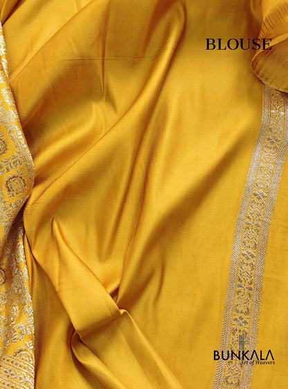 Mustard Yellow Mashru Silk Brocade Weaved Banarasi Saree